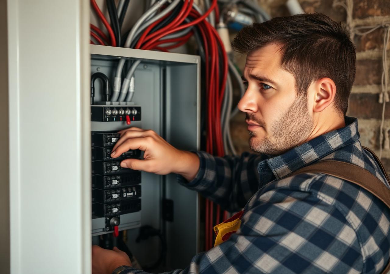 UK electrician working on a fuse box